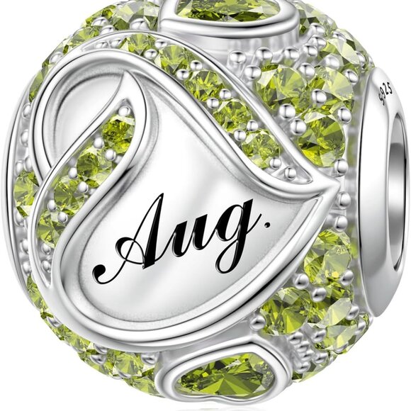 Sterling Silver Birthstone Charm for Bracelets and Necklaces August Peridot - Picture 1 of 9